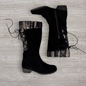NEW Naturalizer Haddie Black Suede Sweater Knit Tall Lace-Up Boots 8.5W 8.5 Wide